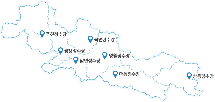 영월군 정수장 위치 표시 지도